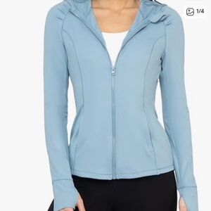 Yogalicious Light Blue Zip-Up Scuba Hoodie Jacket, Women's Size Small